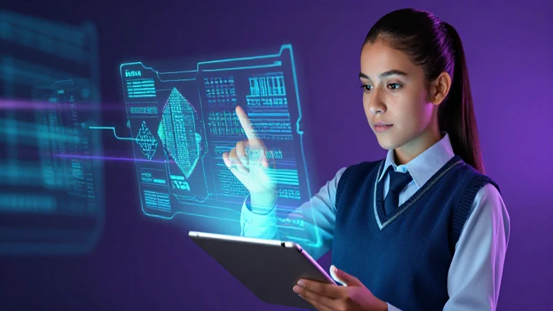 Estudiante moderno con tecnología futurista vibrante