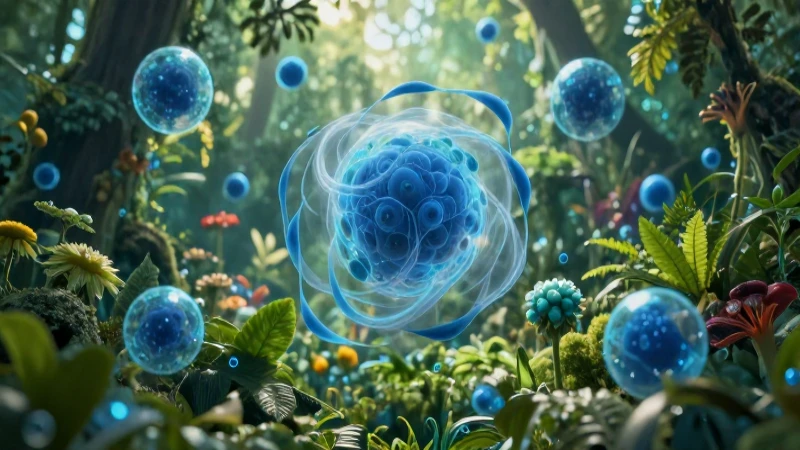 Ecosistema vibrante con atmósfera azul cinematográfica