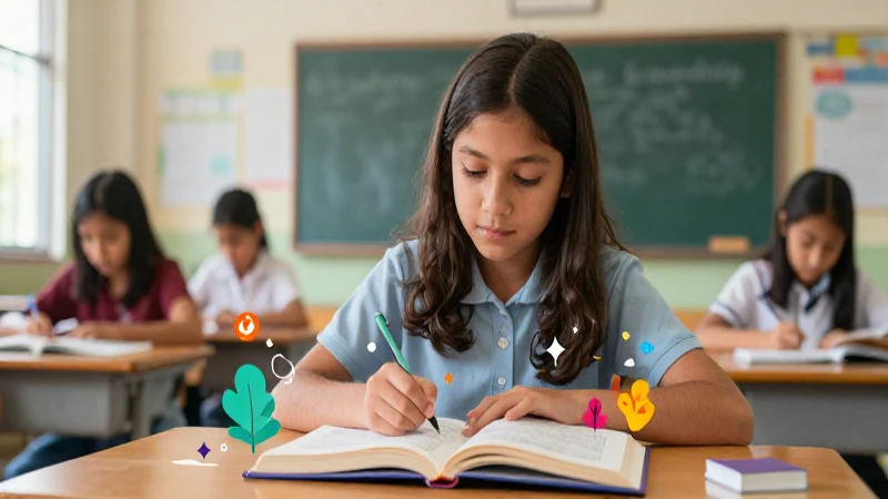 Estudiante aprendiendo en aula mexicana vibrante