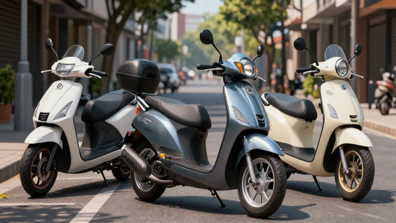 Motos modernas diversas en calle urbana soleada