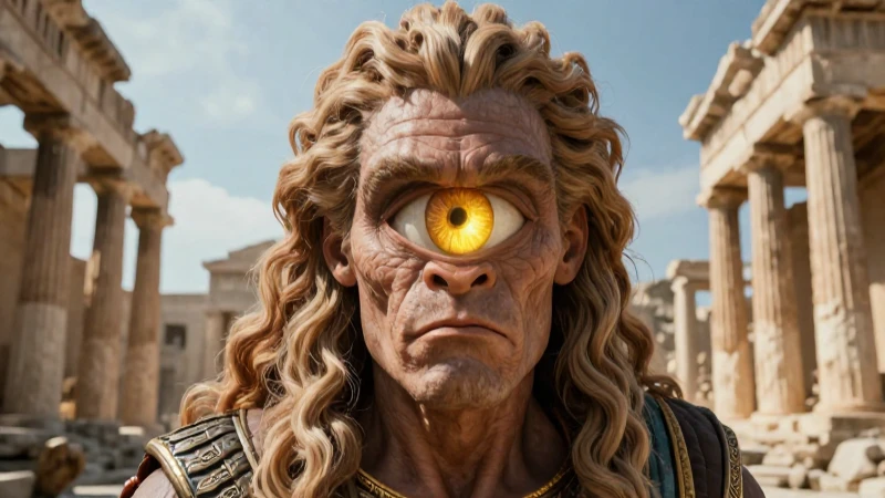 Cíclopes: Definición y concepto del mito de los cíclopes 6 Cíclope místico y detallado en ruinas griegas