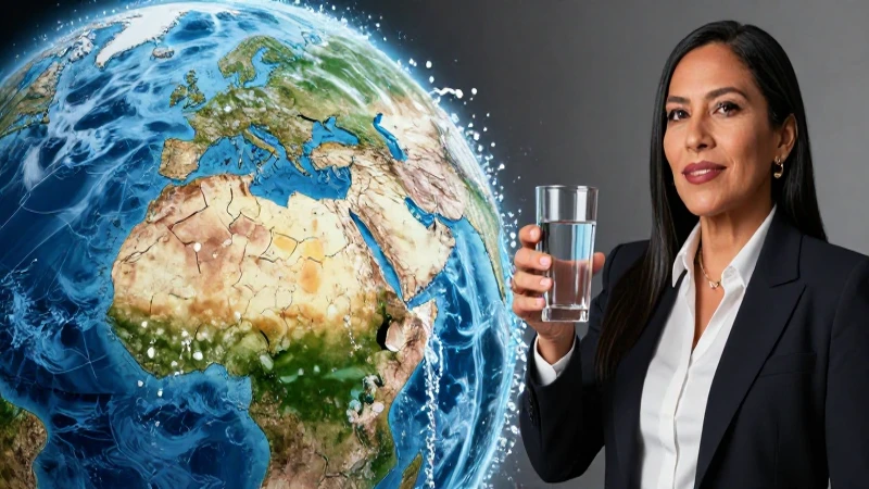 Profesora con globo contrastando tierra y agua