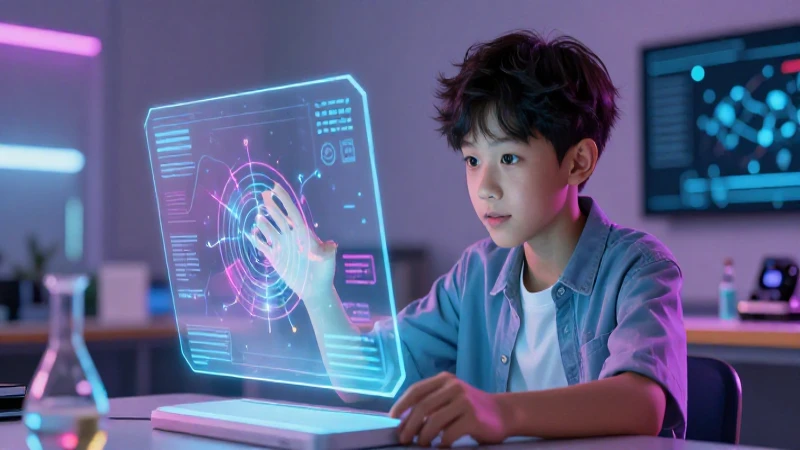 Estudiante interactúa con simulación holográfica de física
