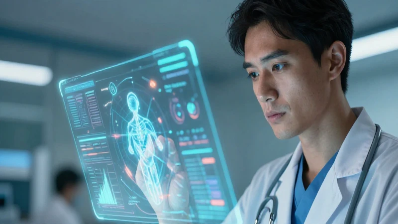 Profesional de salud con interfaz médica holográfica