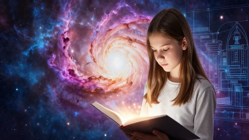 Qué es la ciencia ficción y cuál es su origen conceptual 4 Ilustración vibrante de estudiante frente a nebulosa