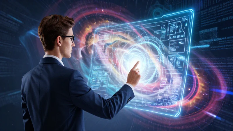 Qué es la ciencia ficción y cuál es su origen conceptual 7 Figura académica mira un plano holográfico vibrante