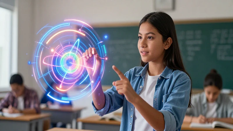 Estudiante mexicano en aula futurista con enfoque educativo