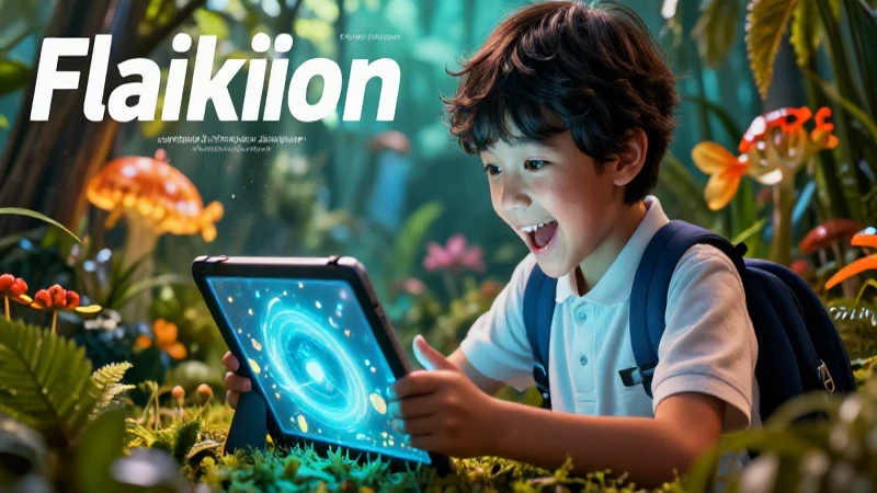 Explora la magia de las ciencias naturales en primaria: recursos y actividades interactivas 3 Niño interactúa con tablet en naturaleza vibrante