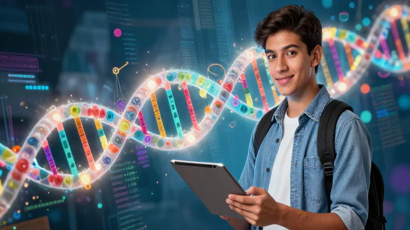 Aprende Biología 1 de Secundaria y domina las Ciencias y Tecnología 4 Estudiante mexicano con DNA vibrante y modernidad