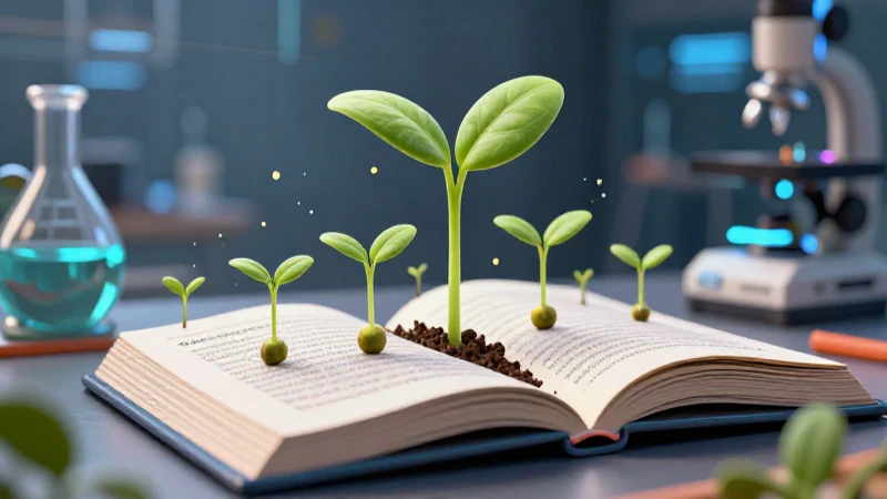 Aprende Biología 1 de Secundaria y domina las Ciencias y Tecnología 5 Plántula estilizada en entorno científico futurista