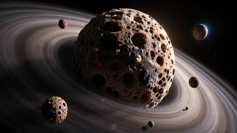 Detallado cinturón de asteroides fotorealista en el espacio