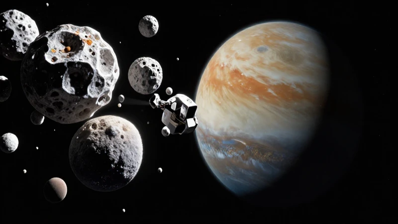 Ceres y sonda en el cinturón de asteroides detallados