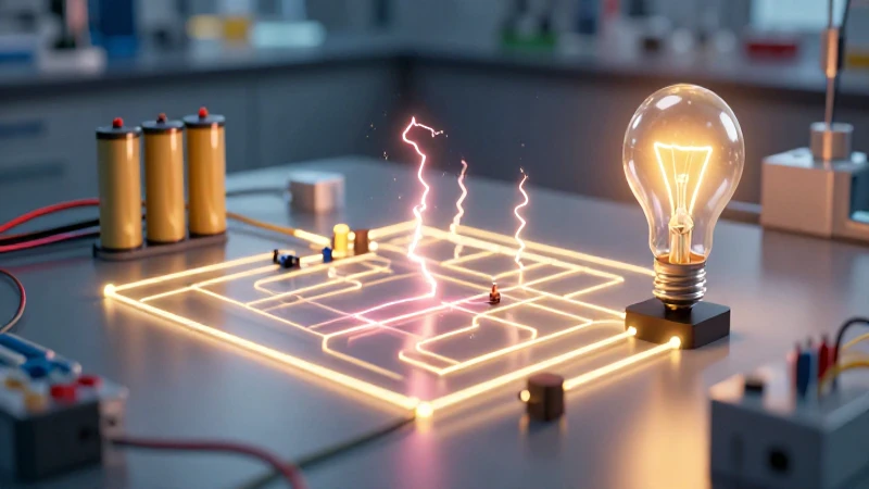 Es una ilustración profesional de un circuito eléctrico vibrante