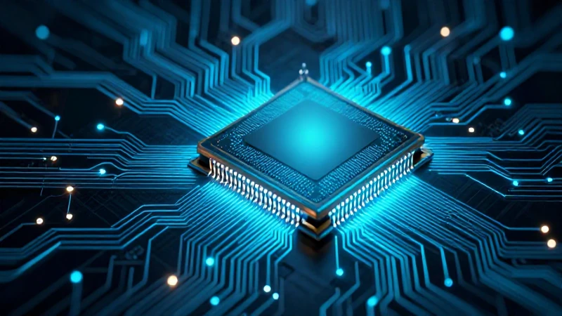 Microchip futurista con circuitos brillantes