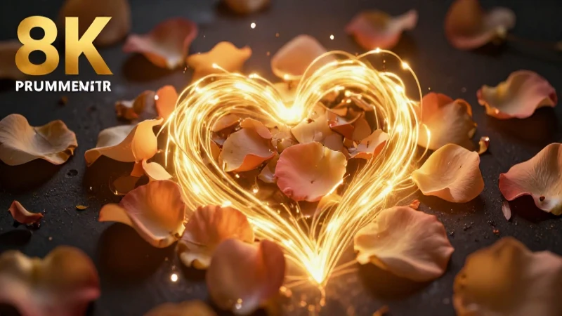Corazón dorado luminoso rodeado de rosas