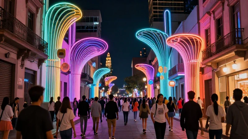 Calle mexicana moderna y vibrante con jóvenes