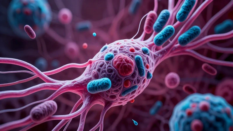 Célula detallada con vibrantes orgánulos en estilo futurista