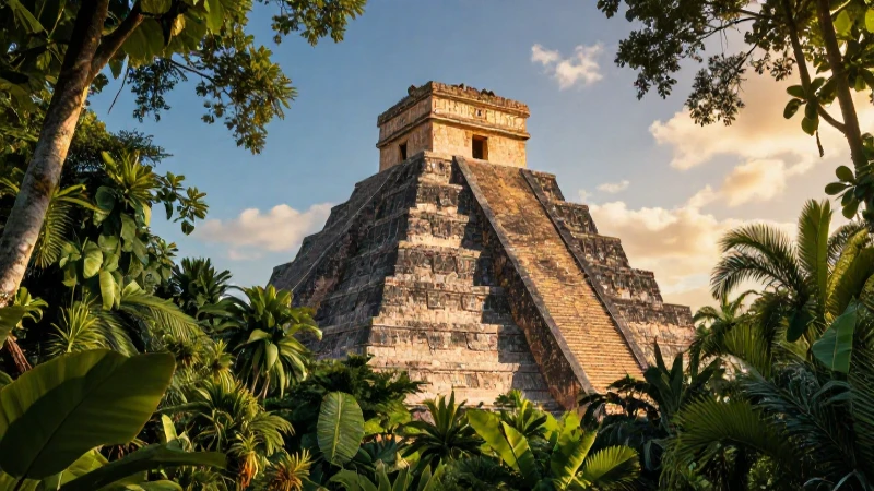 Majestuosa pirámide maya en densa selva
