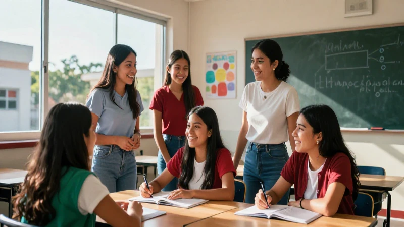 Estudiantes mexicanos felices y brillantes colaborando