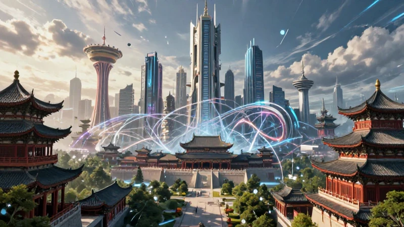 Ciudad fusión futurista con toques ancestrales