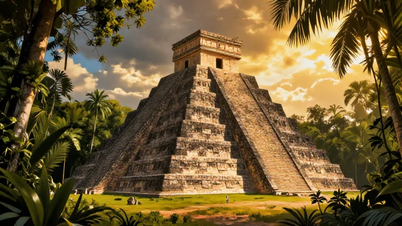 Conoce la Conoce historia de las civilizaciones mesoamericanas 3 Pirámide maya majestuosa en jungle dorada