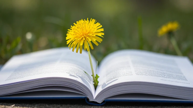 Diente de león vibrante sobre un libro educativo