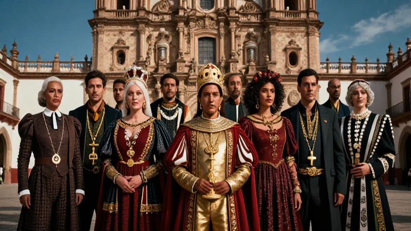 Jerarquía colonial estilizada en arte vibrante de alta calidad