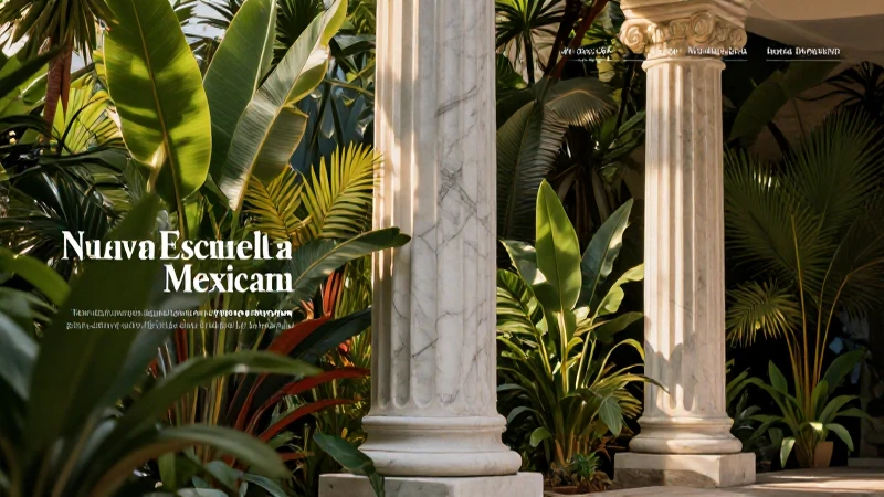 Columna neoclásica con flora vibrante y luz dorada