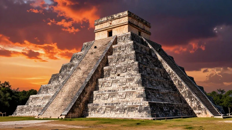 Clásico Período: Resumen y Características de América 8 Ruin mesoamericana con atardecer dramático y realismo