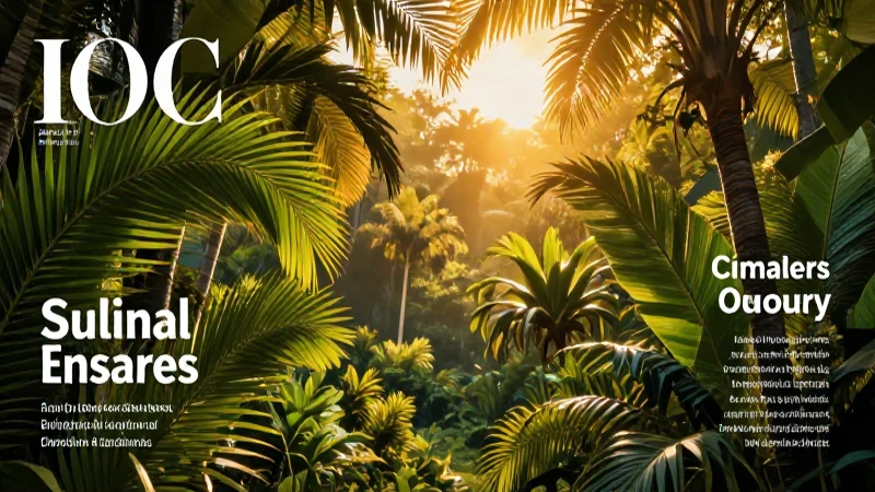 Paisaje tropical vibrante con luz dorada cinematográfica