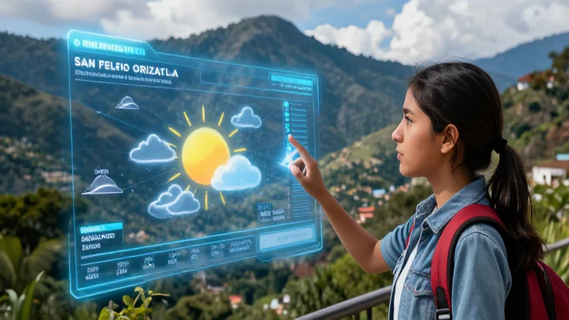Estudiante examina holograma meteorológico en Orizatlán