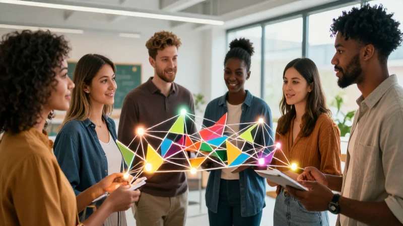Clima organizacional: Definición, factores y características 3 Educadores colaboran en espacio de aprendizaje moderno