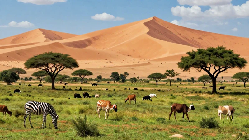 Vistas dinámicas de contrastes africanos: savana y desierto