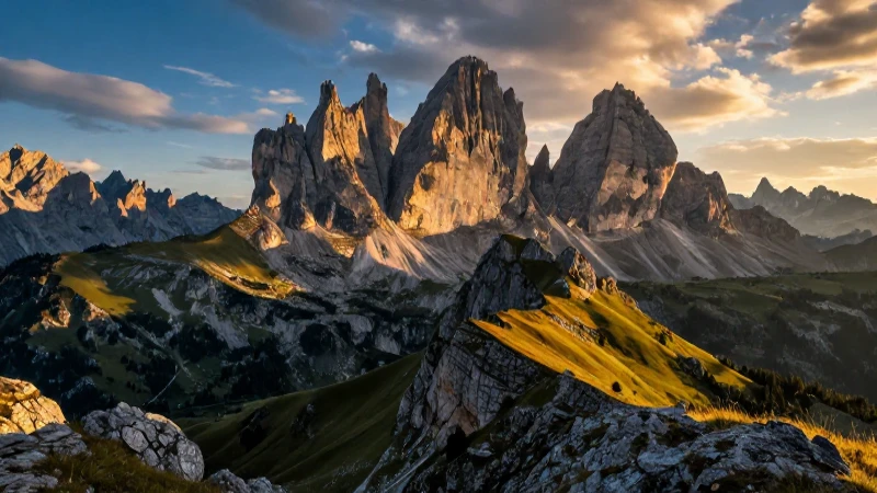 Montañas europeas alpinas, vista panorámica dramática