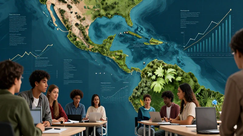 Mosaico visual de educación, economía y naturaleza en Mesoamérica