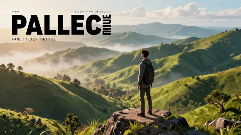 Joven en paisaje montañosos, ilustración vibrante para revista