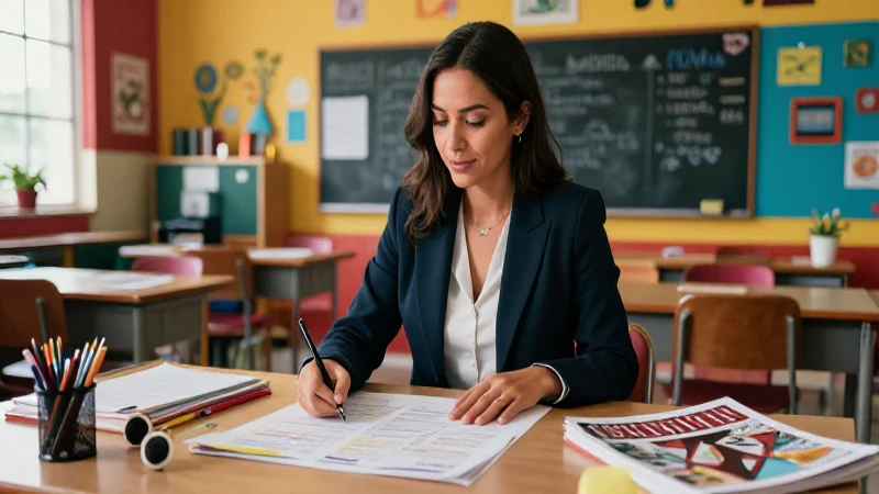 Educador mexicano en aula vibrante, estilo revista de alta calidad