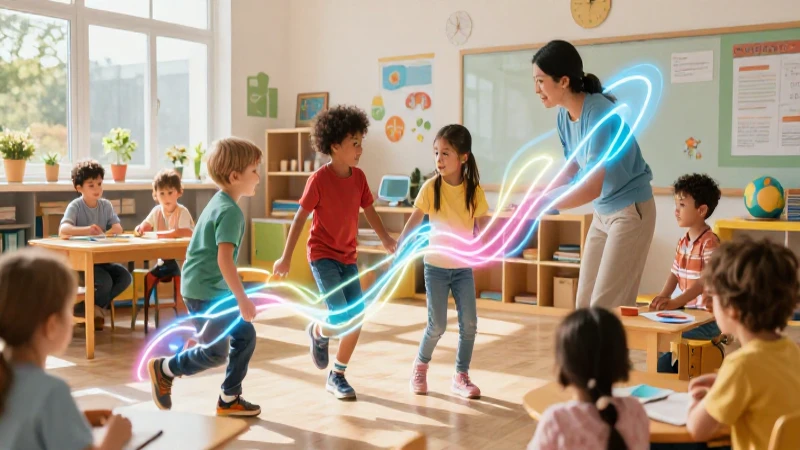 Aprendizaje colaborativo en aula moderna y vibrante