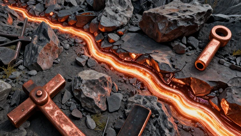 Vena de cobre vibrante sobre terreno rocoso