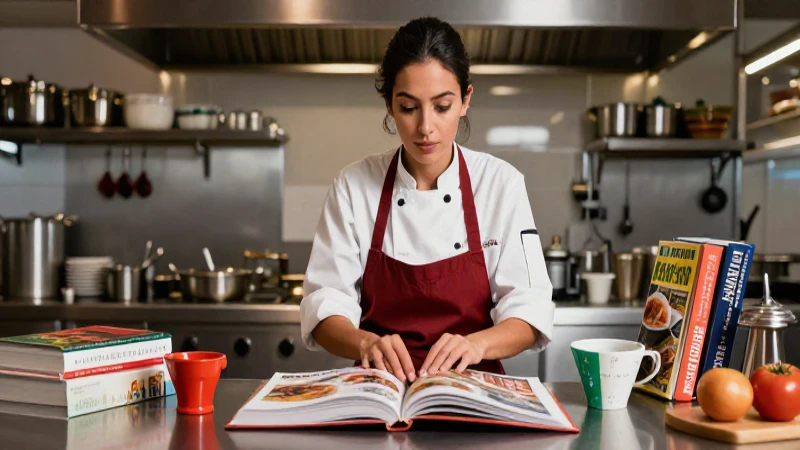 Cocer o coser: Cuál es la forma correcta de escribir 5 Mujer atractiva cocina profesional con libros y estética educativa