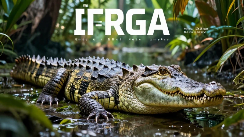 Crocodilo potente en un humedal tropical vívido