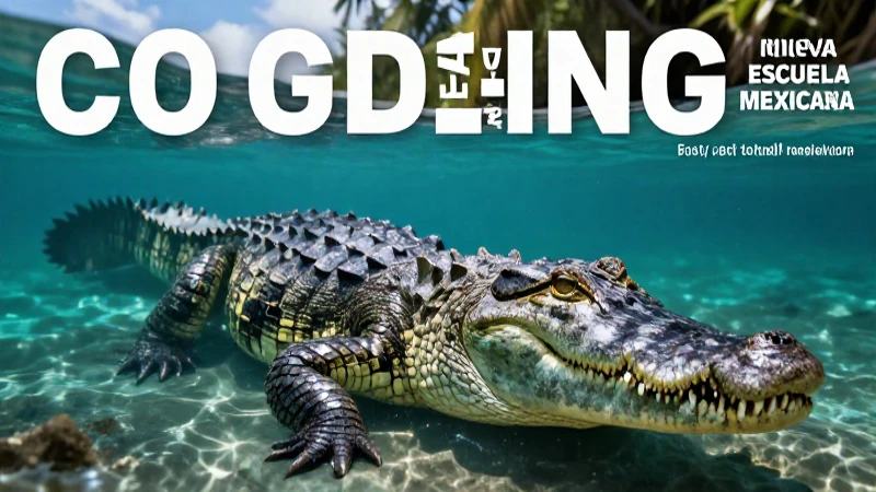 Cocodrilo realista en agua tropical, estilo educativo