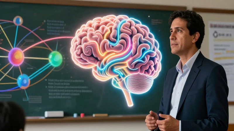 Cognitivismo: definición y concepto en psicología moderna 4 Profesora atractiva con red mental de conocimiento