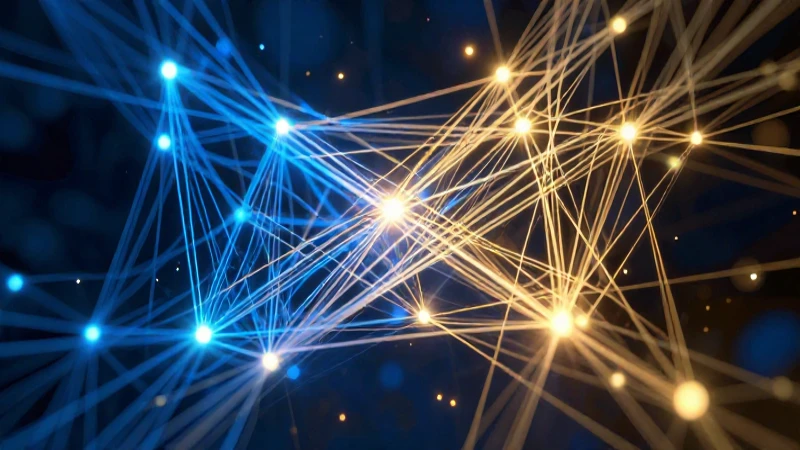 Redes luminosas azules y doradas conectan conceptos