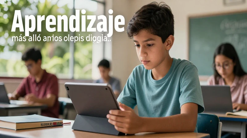 El futuro de la educación: Colegio sin libros y aprendizaje digital 3 Estudiante mexicano aprende digitalmente en un futuro sin libros