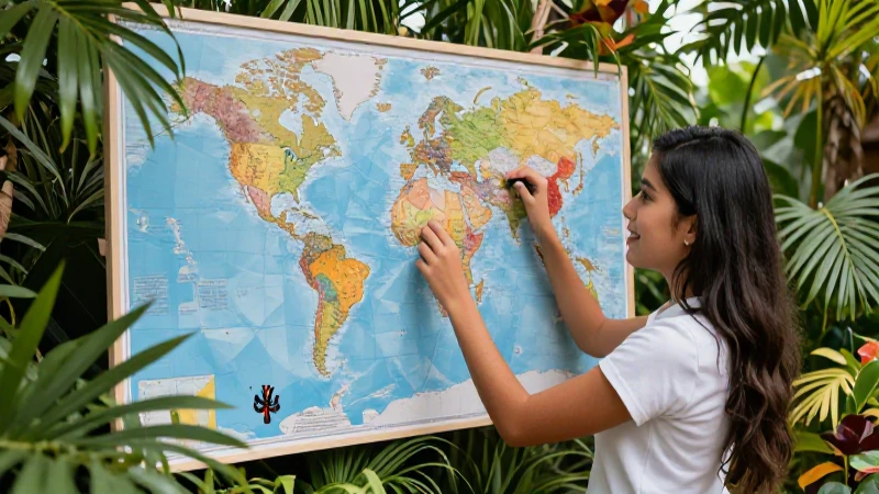 Estudiante organiza mapa geográfico educativo dinámico