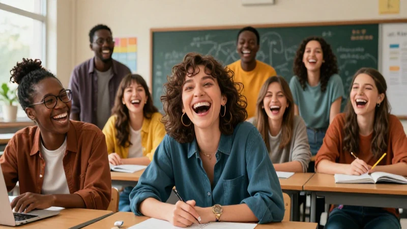 Colmos: 30 Ejemplos Divertidos para Reír sin Parar 11 Maestros alegres en aula moderna y dinámica