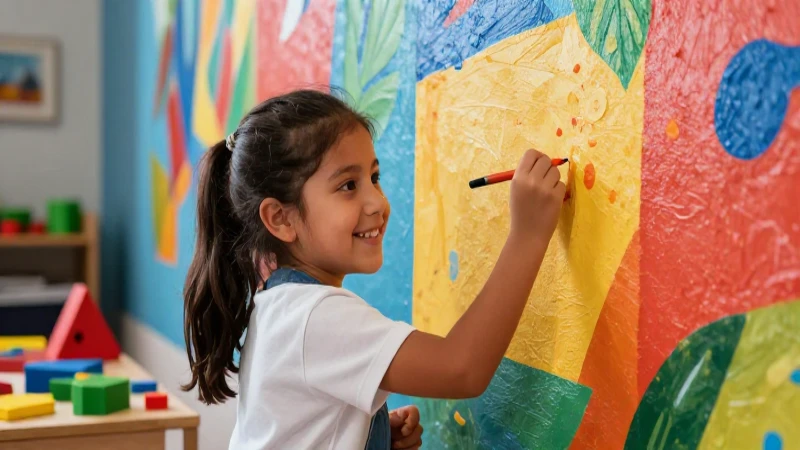 Estudiante mexicano alegre pinta mural vibrante
