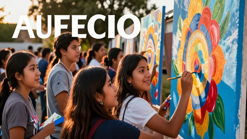 Jóvenes mexicanos pintan arte colorido al atardecer