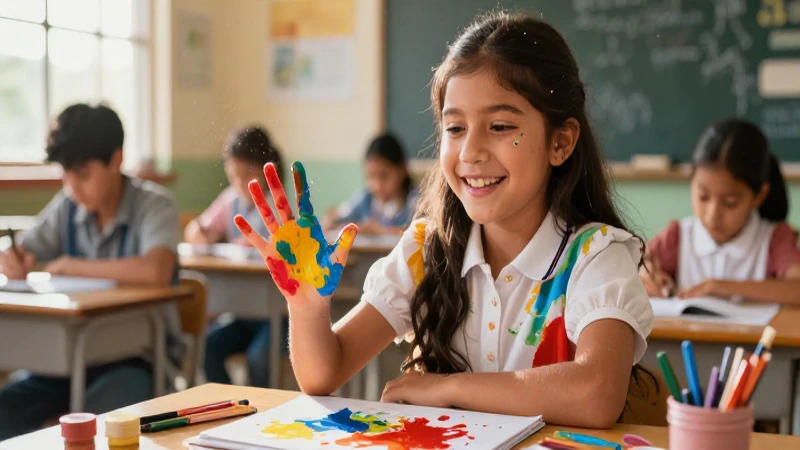 Estudiante mexicano feliz con arte vibrante